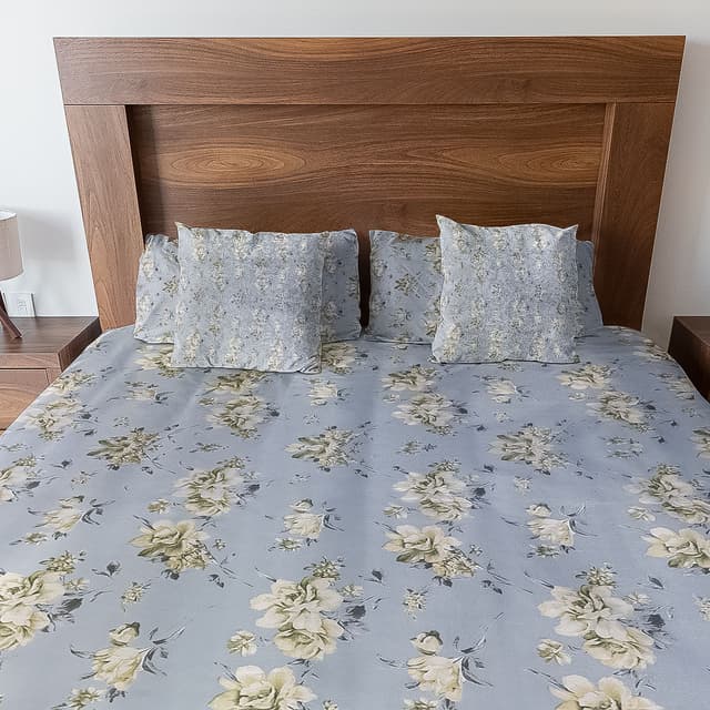 Serene Sky 300 TC Smooth Cotton Bedsheet – 108x108 (Soft Blue & White Floral, Ultra-Breathable & Gentle)