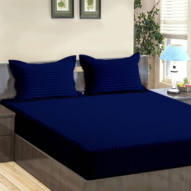 Navy Blue Satin Stripe 300 TC Luxury Bedsheet