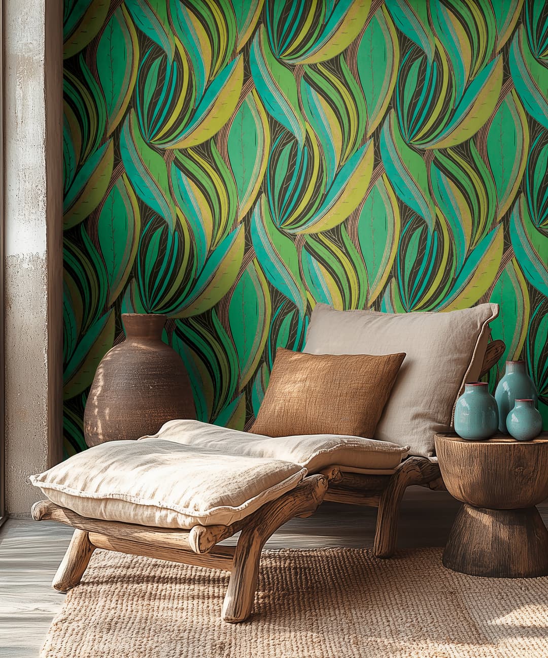 Tropical Wave Leaves Wallpaper