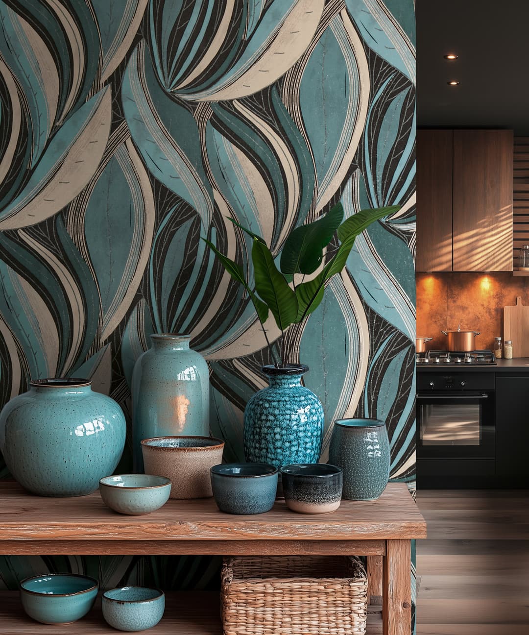 Ocean Flow Leaves Wallpaper