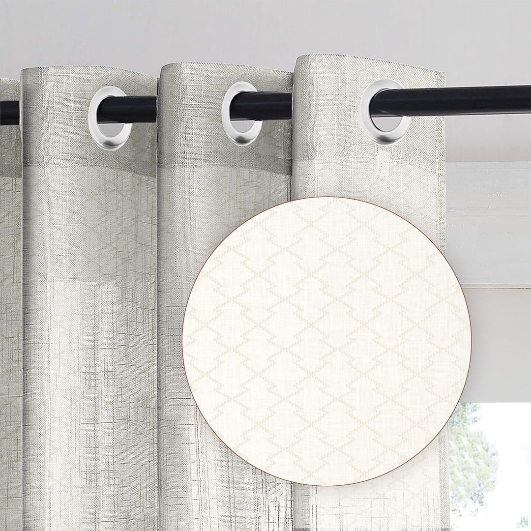 Golden Grid Beige Sheer Curtain