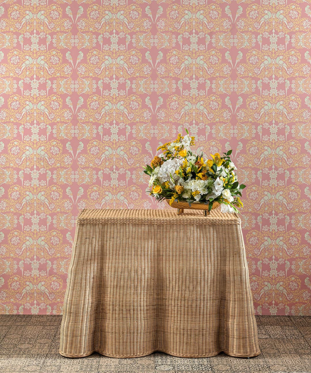 Lovebirds in Blush Gold Wallpaper