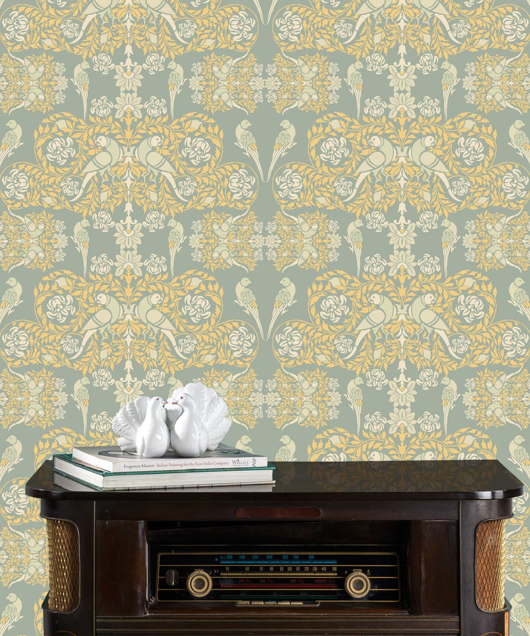 Lovebirds in Olive Grove Wallpaper
