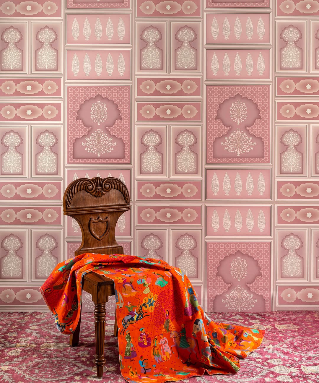 Sheesh Mahal Elegance in Dusty Rose Wallpaper