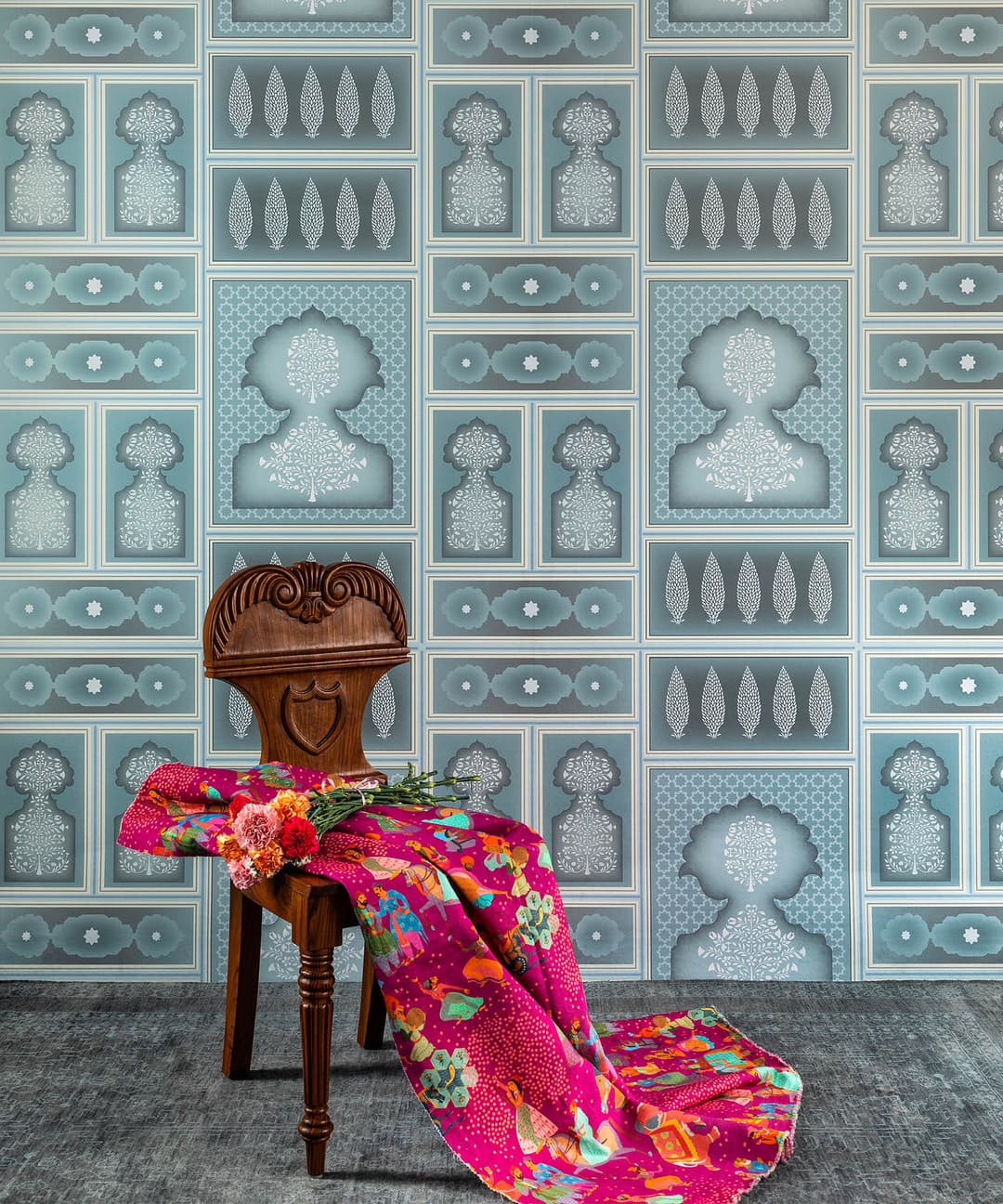 Sheesh Mahal Elegance in Sage Green Wallpaper