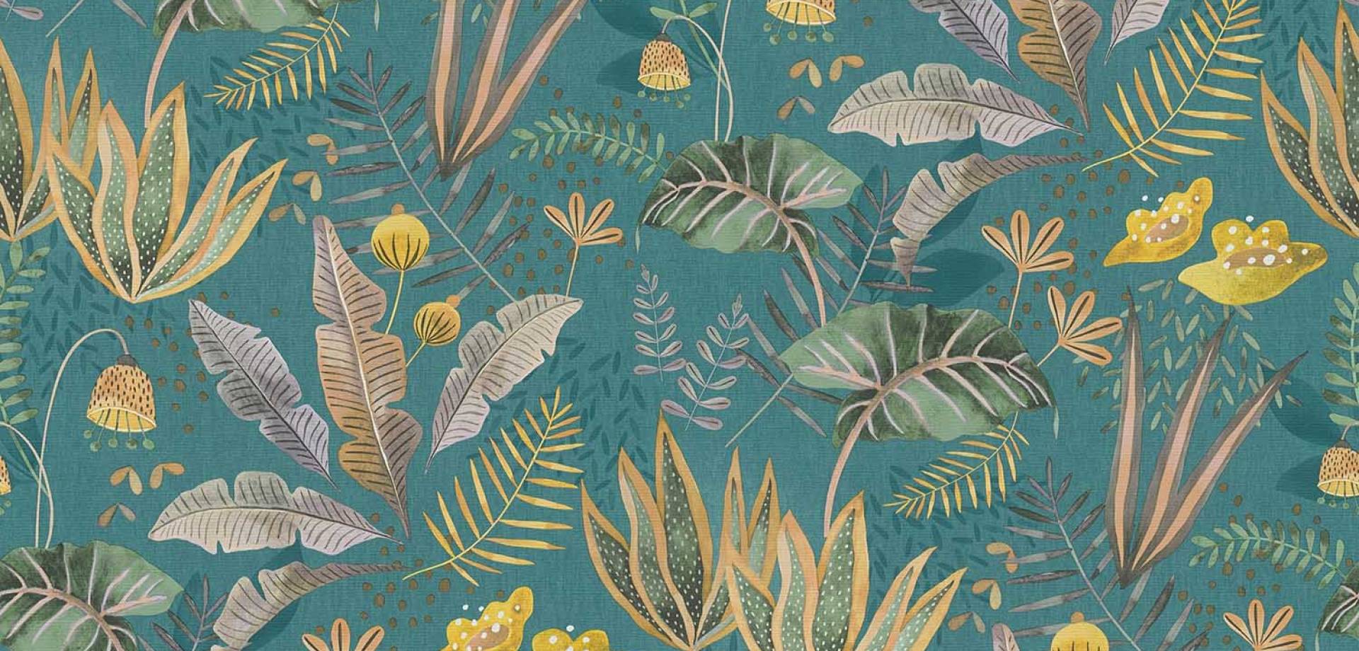 Teal Botanical Paradise Wallpaper