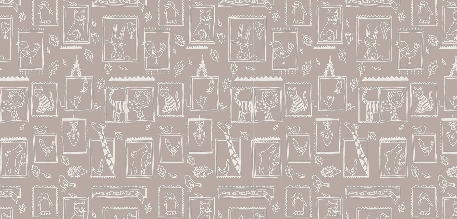 Taupe Zoo Sketch Cotton Curtain