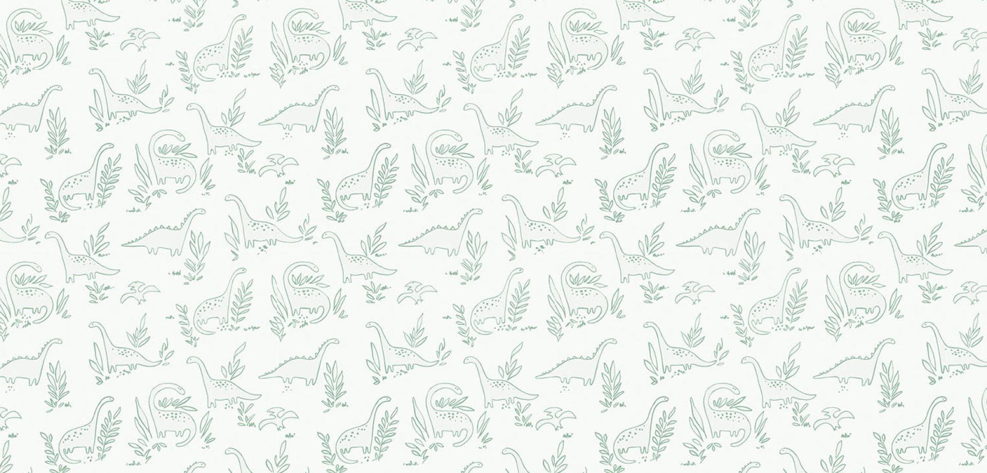 Mint Dino Sketch Cotton Curtain