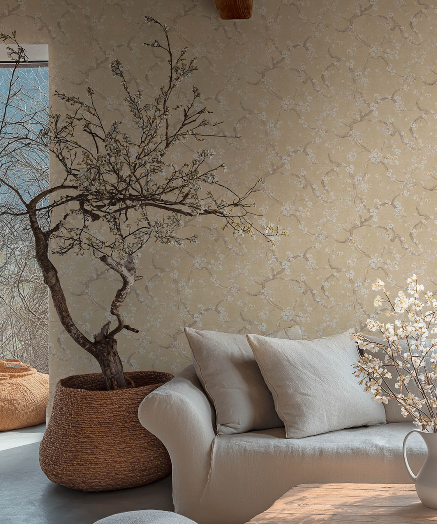 Blossom Beige Vine Wallpaper
