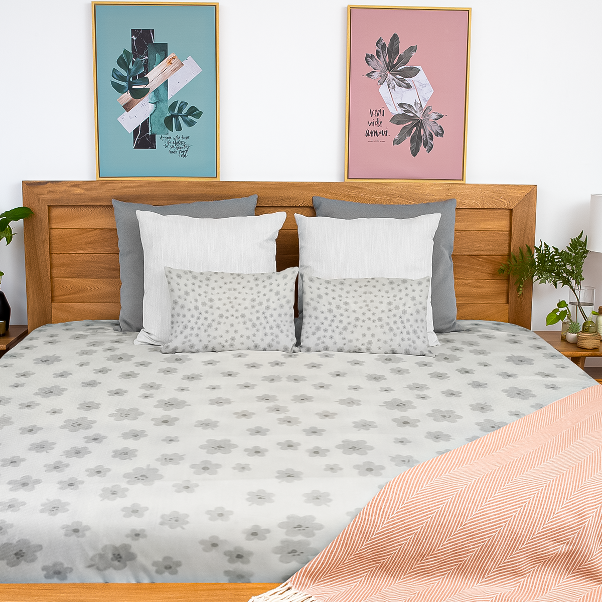 Grey Petal Cotton Bedsheet – 300 TC Soft & Breathable Fabric
