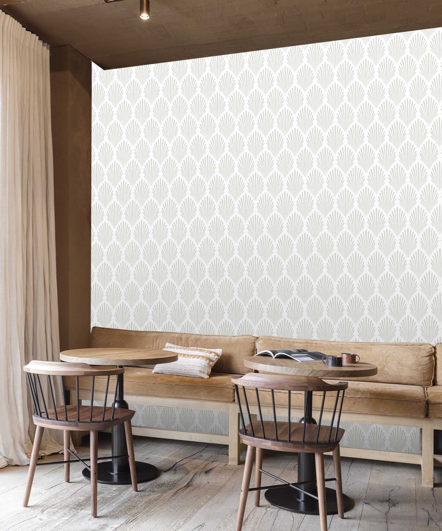 Pearl White Art Deco Scallop Wallpaper