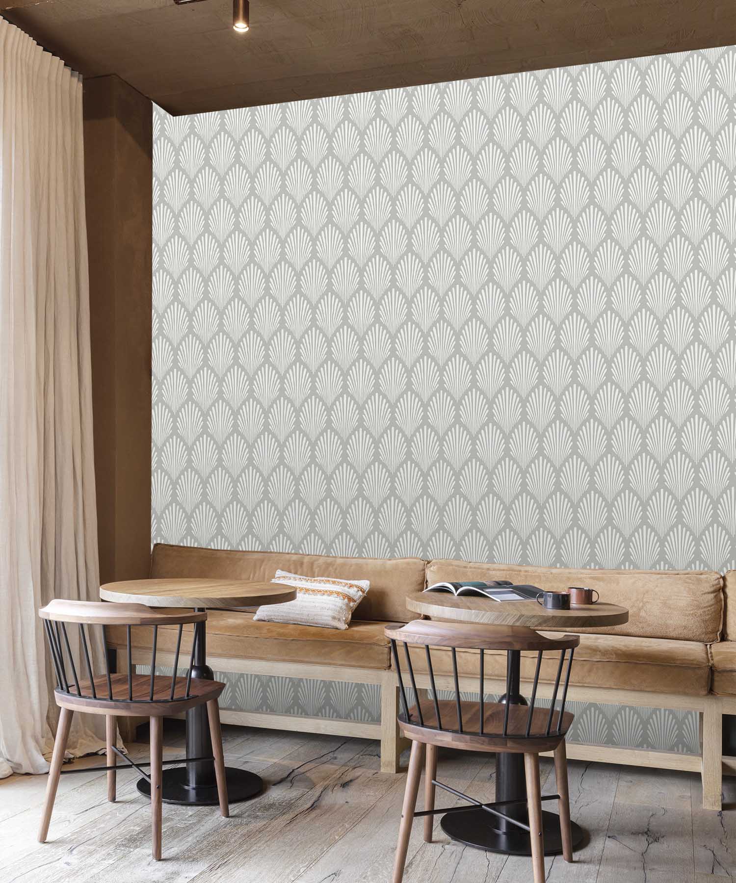 Dove Grey Art Deco Scallop Wallpaper
