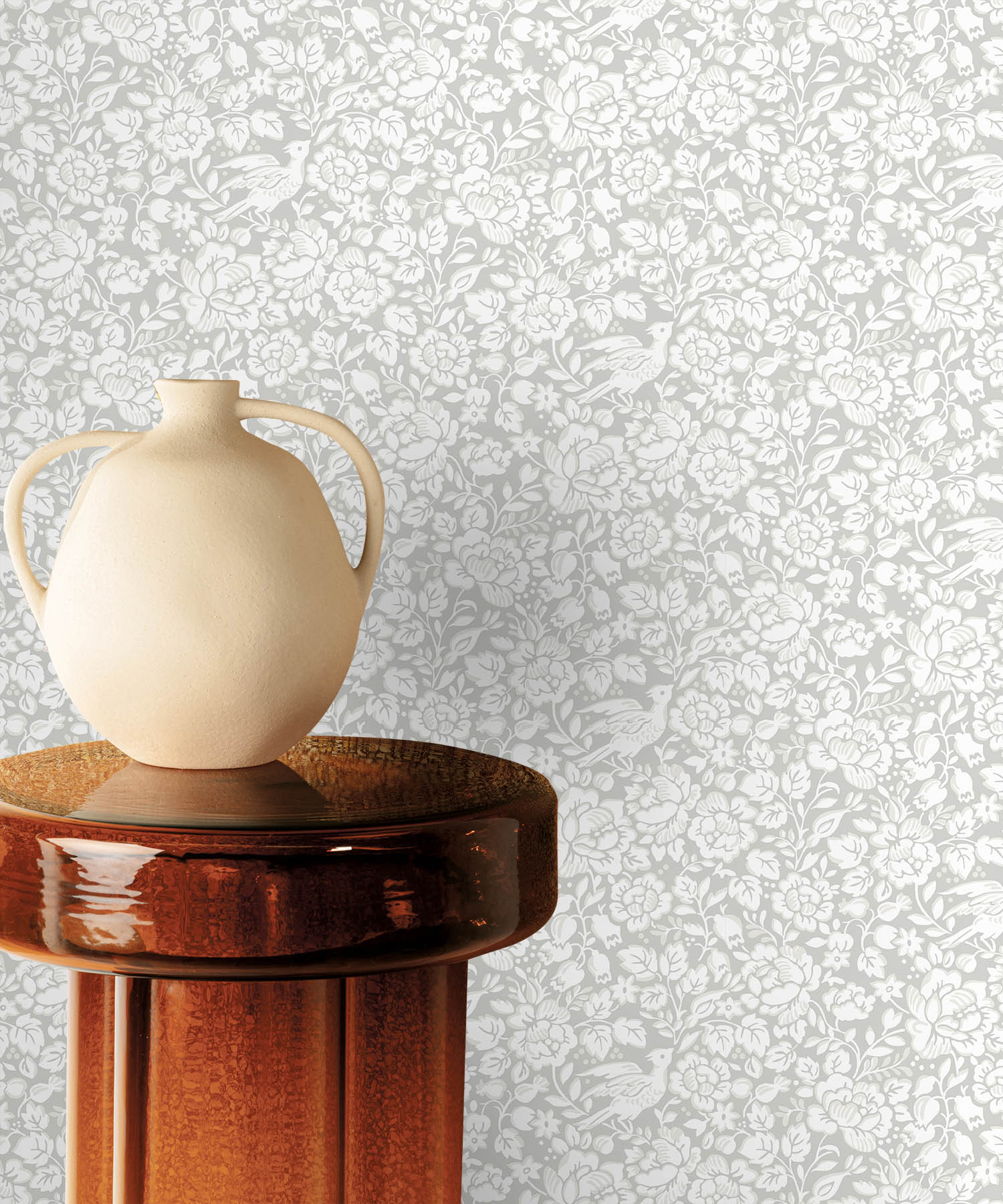 Soft Gray Floral Harmony Wallpaper