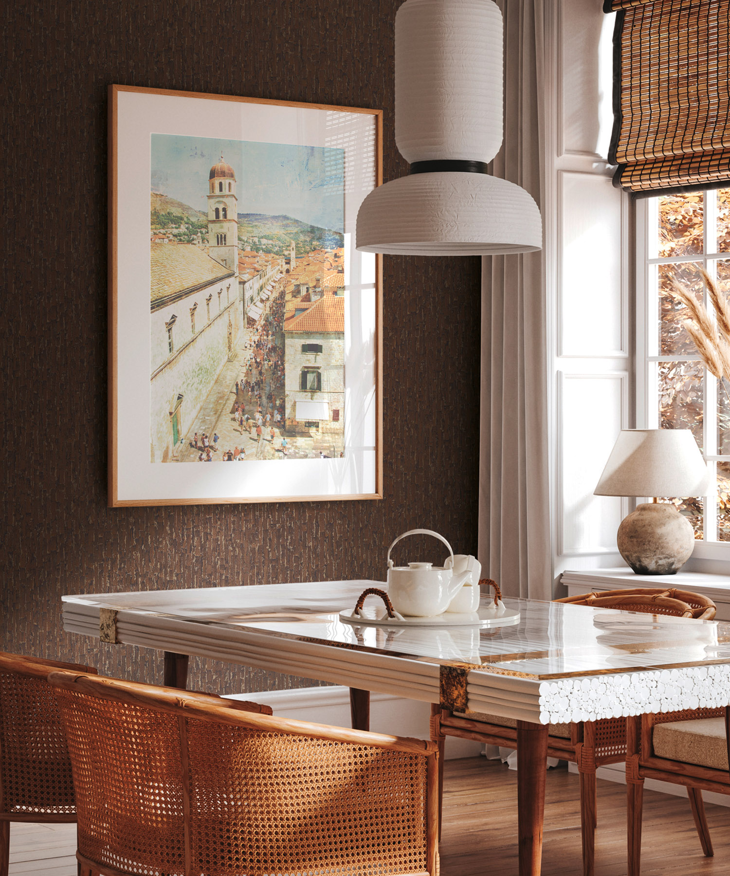 Cocoa Brown Stripe Wallpaper