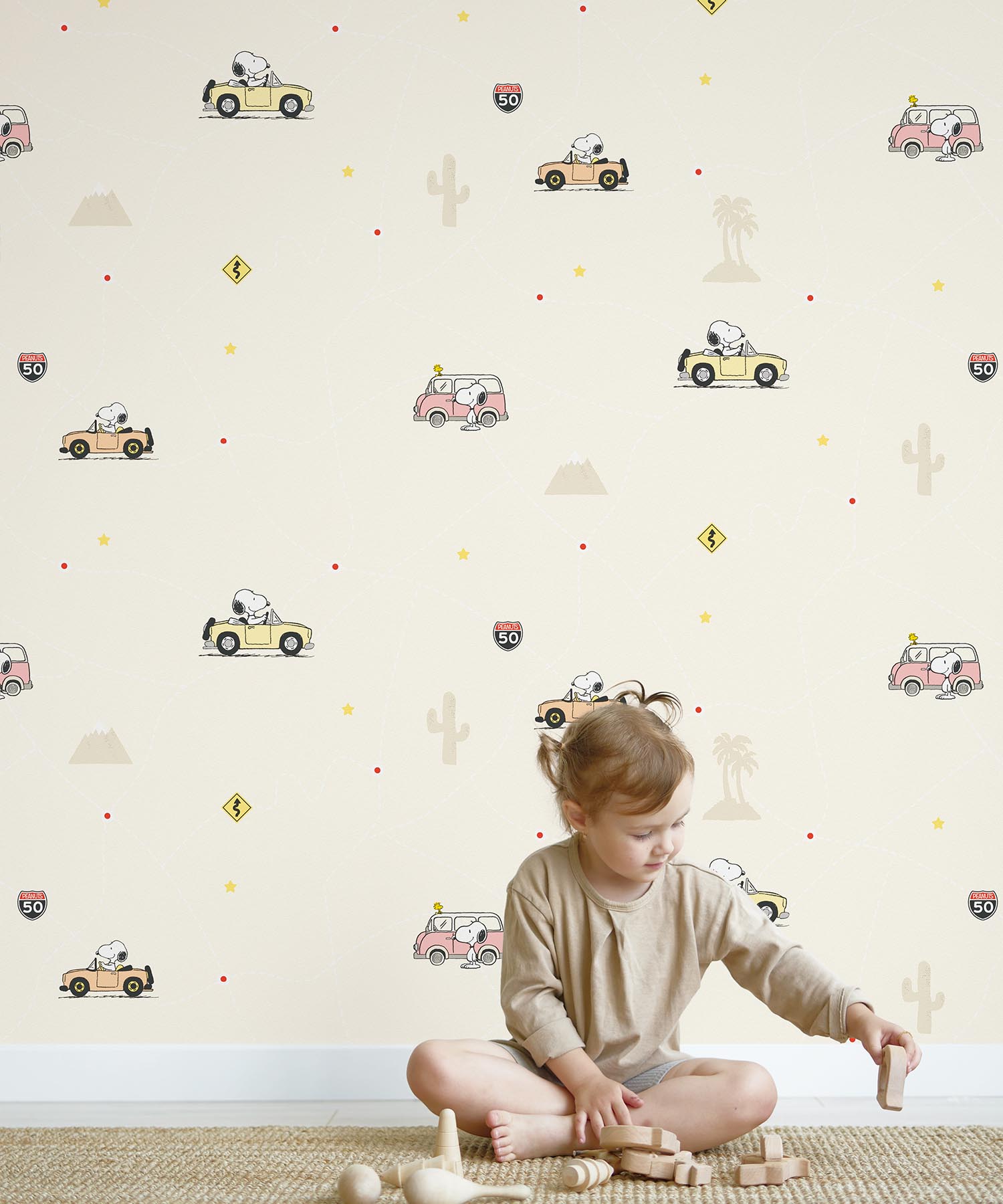 Road Trip Beige Kids Wallpaper