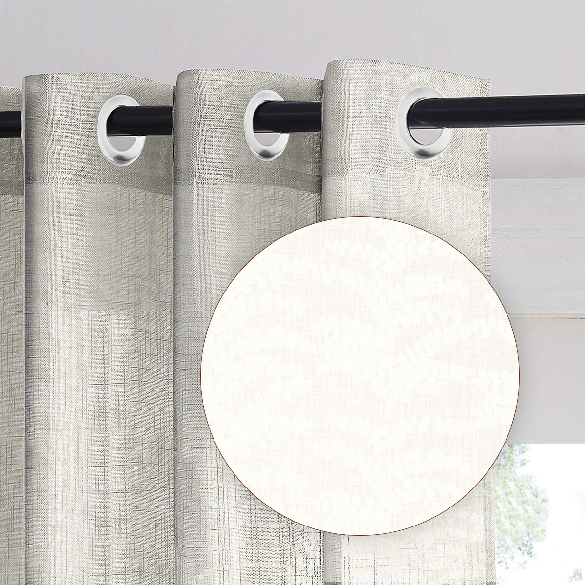 Ivory Fern Sheer Beige Curtain