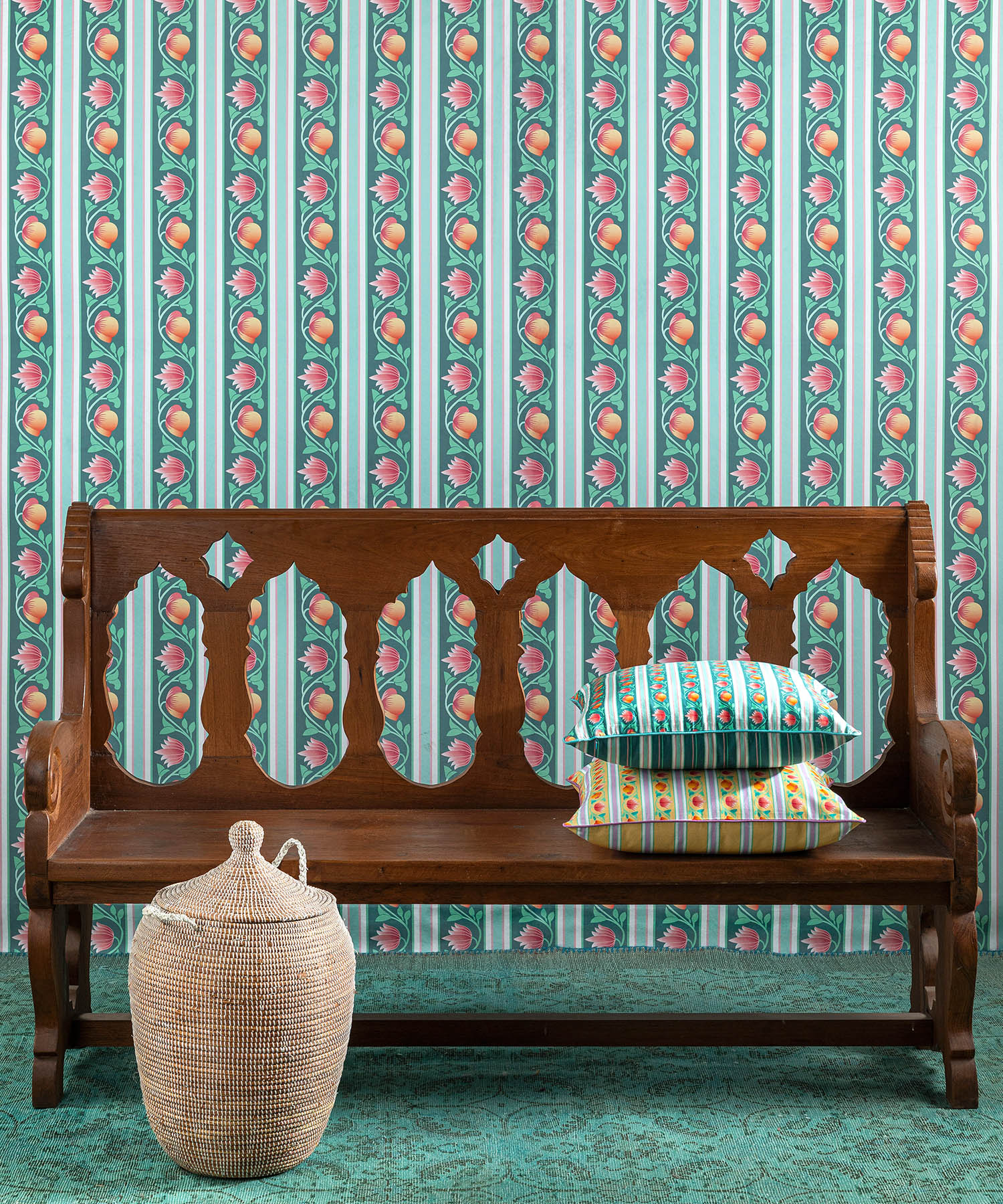 Rajbari Trellis in Teal Jade Wallpaper