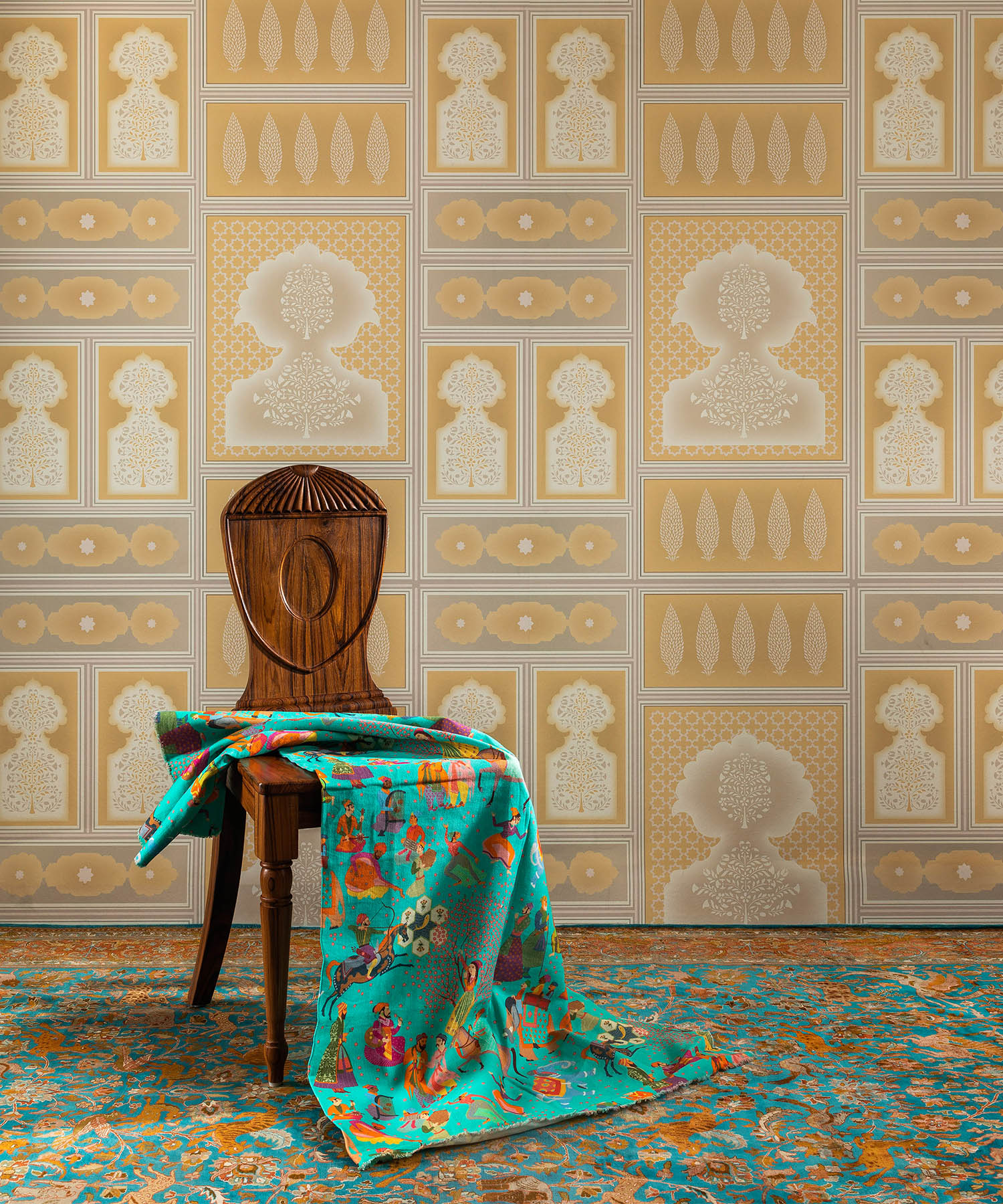 Sheesh Mahal Elegance in Golden Mustard Wallpaper