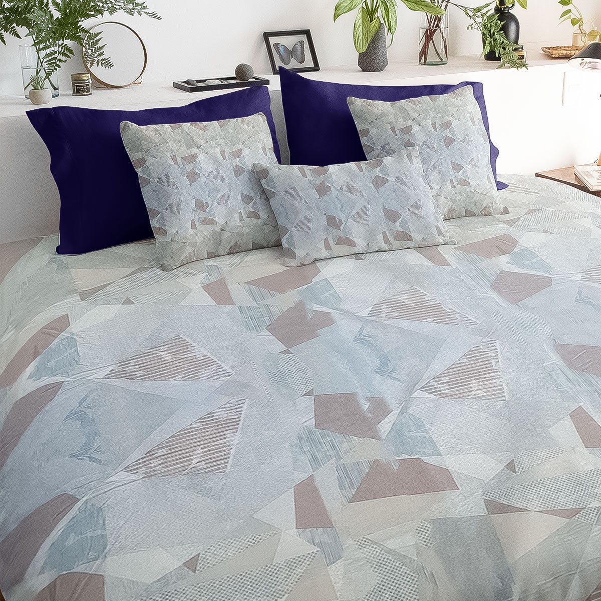 Aqua Frost – 300 TC (Soft blue abstract pattern, cool-to-touch, and ultra-breathable fabric.)